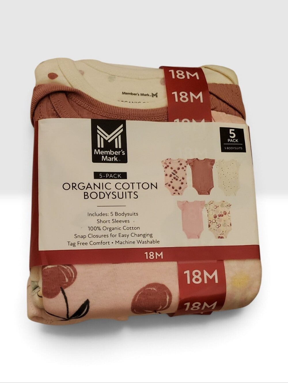 Member’s Mark Organic Cotton Baby Bodysuits 5-Pack 18M